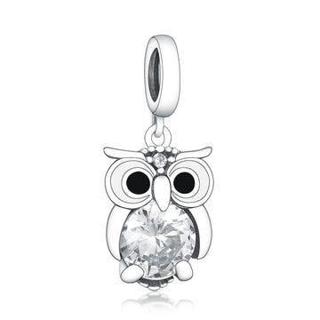 "Bright Vision" Owl Charm - 925 Silver Large Zirconia Pendant
