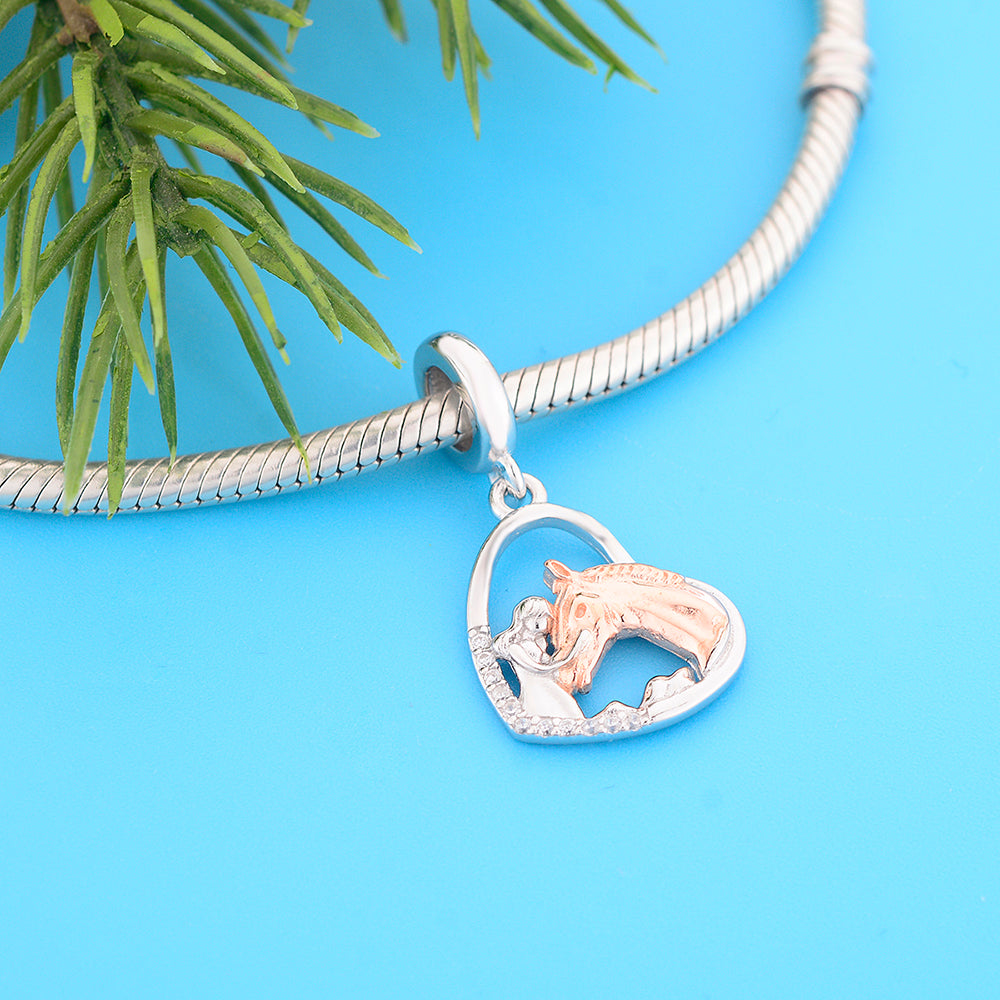 925 sterling silver color separation, horses and people cuddling together