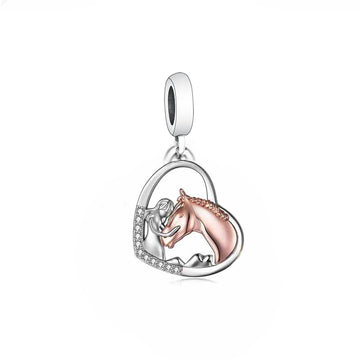 925 sterling silver color separation, horses and people cuddling together