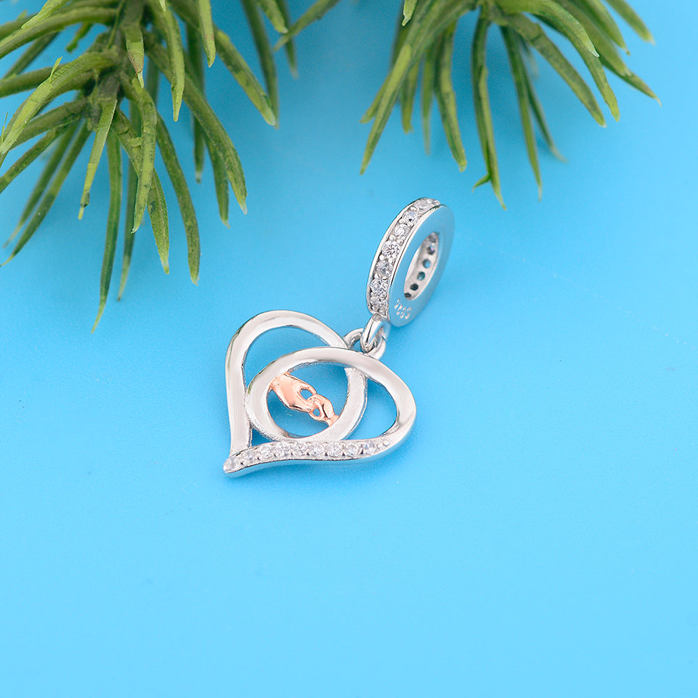 925 pure color separated silver heart-shaped bead