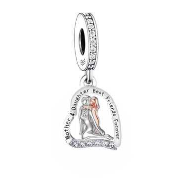"Forever Friends" Mother & Daughter Hug Dangle Charm - Two-Tone Silver