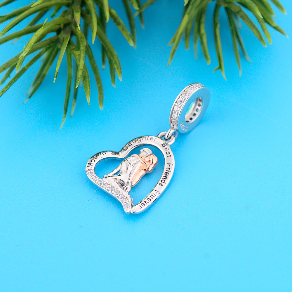 925 sterling silver color separated mother carrying daughter