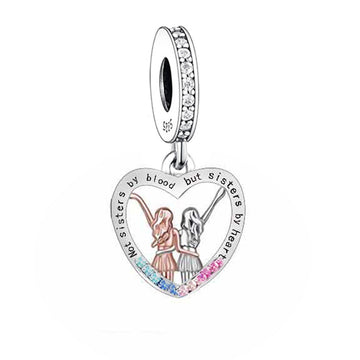 "Chosen Sisters" Soulmate Heart Dangle - Two-Tone Silver