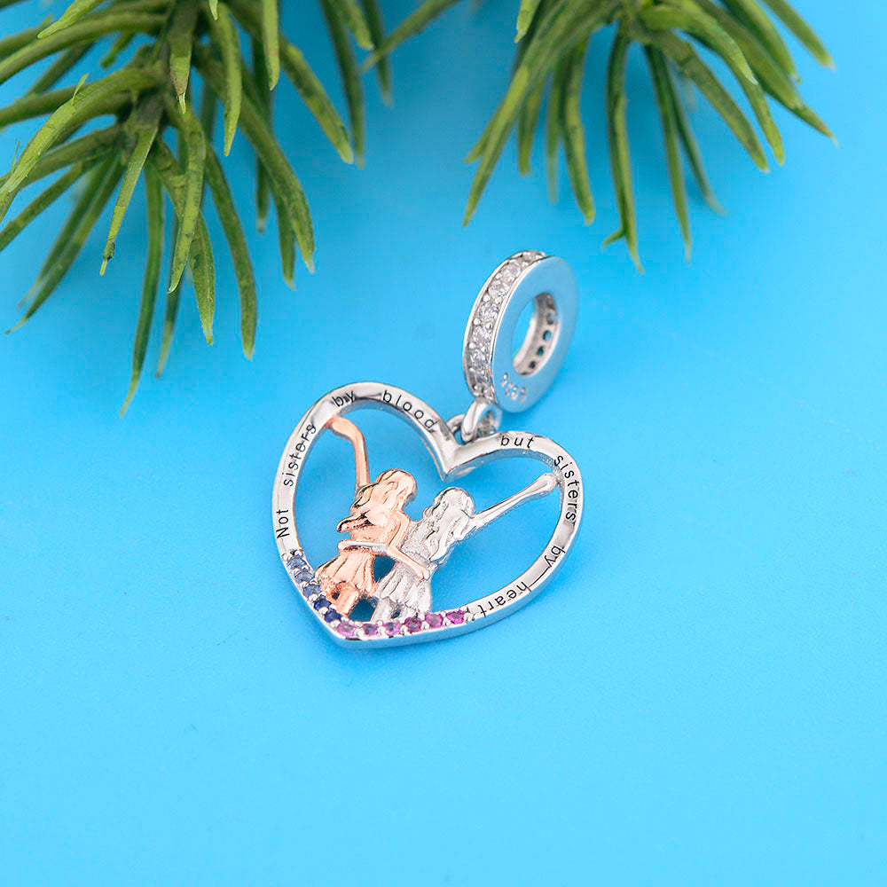 "Chosen Sisters" Soulmate Heart Dangle - Two-Tone Silver