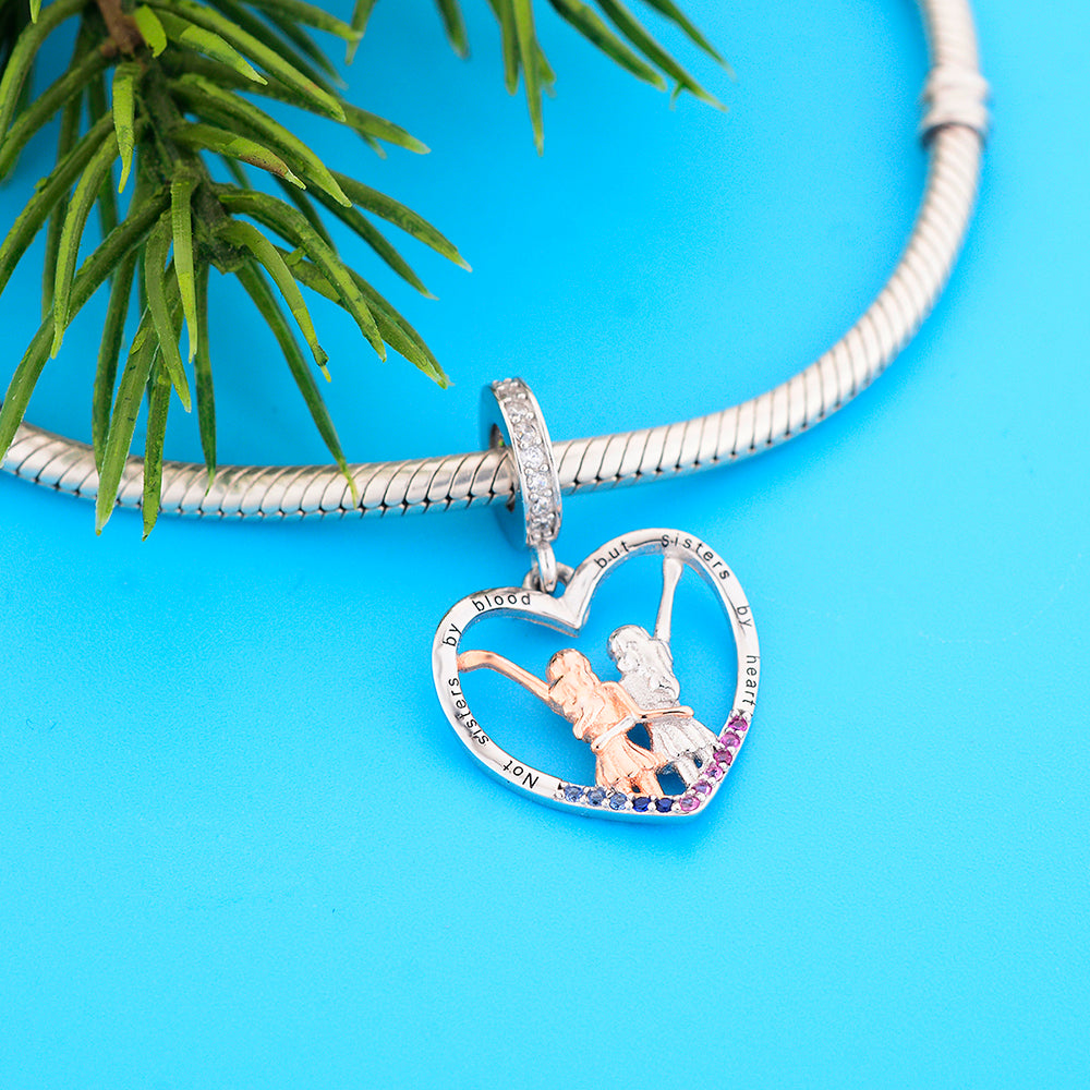 925 Sterling Silver Color Separation Heart Two sisters