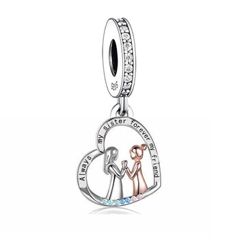 "Sisterhood Promise" - Hand-in-Hand Heart Dangle Charm for Sisters