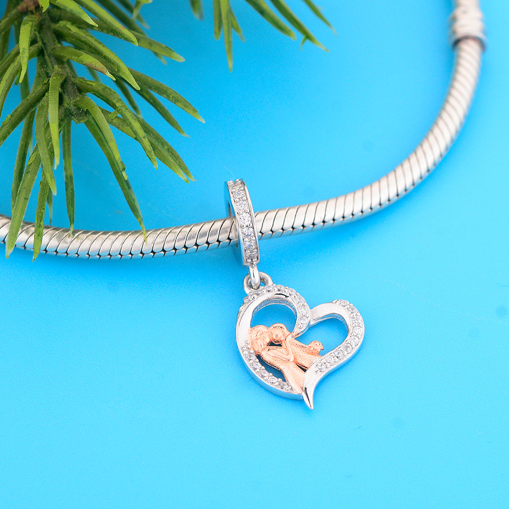 925 sterling silver color separated heart-shaped mother holding child