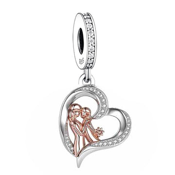 "Blooming Gratitude" Mother & Daughter Flower Dangle Charm - Two-Tone Silver