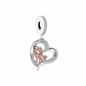 925 sterling silver color separated heart-shaped mother holding child