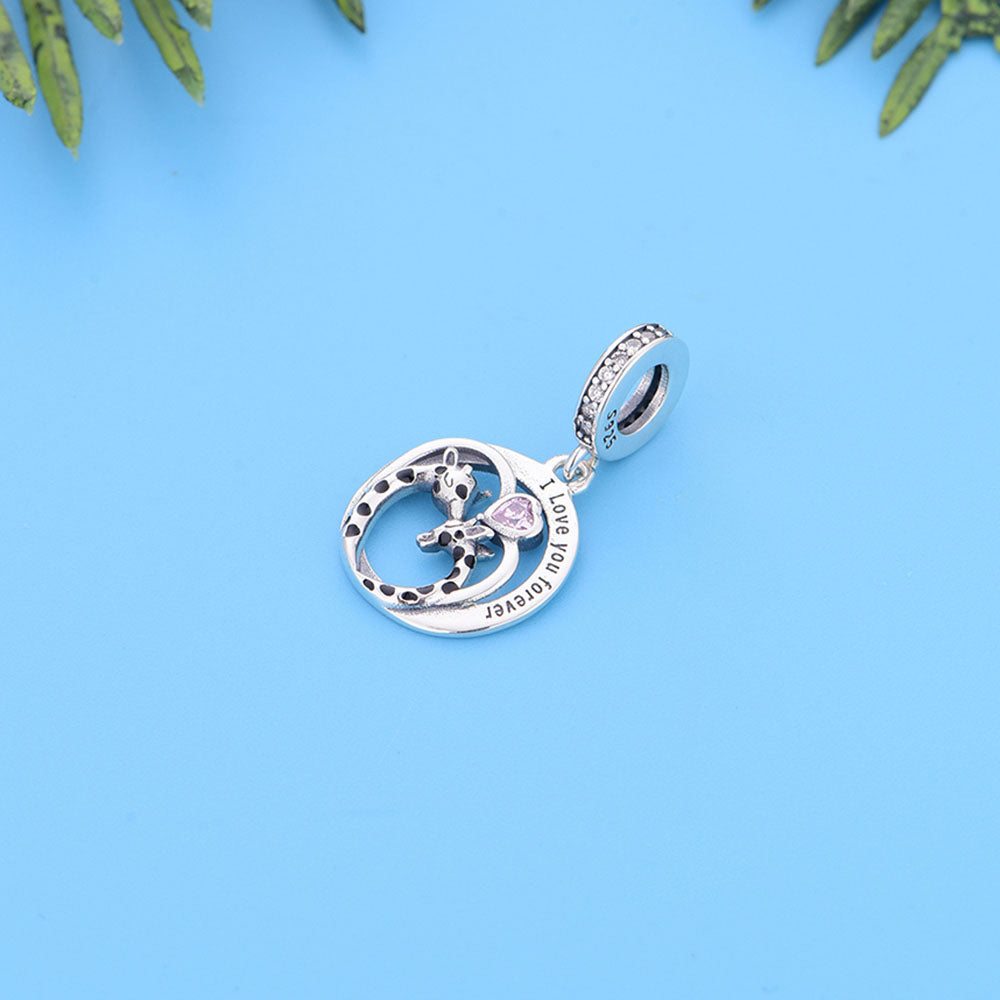 "Tender Connection" Giraffe Couple Charm - 925 Sterling Silver