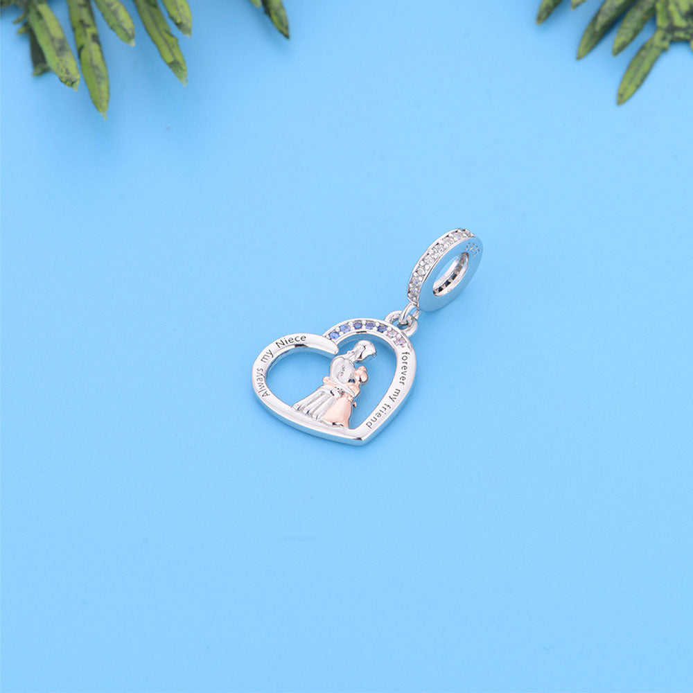 "Special Bond" Niece & Aunt Heart Dangle Charm - Two-Tone Silver