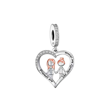 "Chosen Family" Best Friend Heart Dangle Charm - Sisterhood 925 Silver