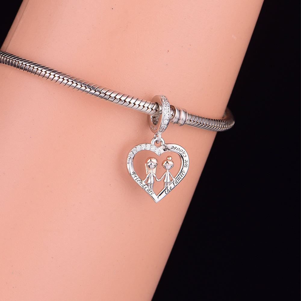 925 sterling silver color separation heart shape two sisters holding hands