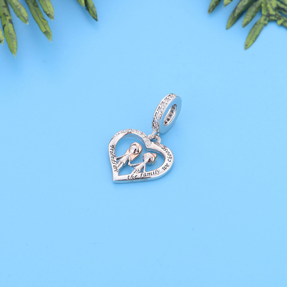 "Chosen Family" Best Friend Heart Dangle Charm - Sisterhood 925 Silver