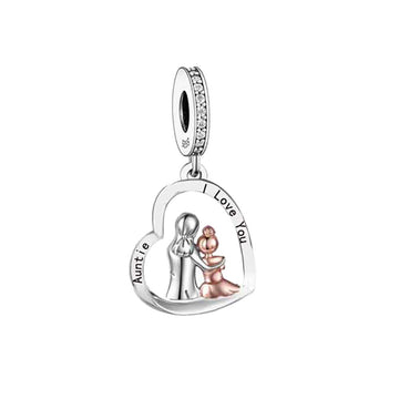 "Heartfelt Auntie" Hug Dangle Charm - Two-Tone Sisterhood 925 Silver
