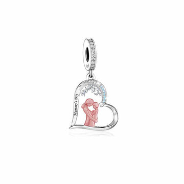 925 sterling silver color separated heart-shaped mother holding child and looking at child