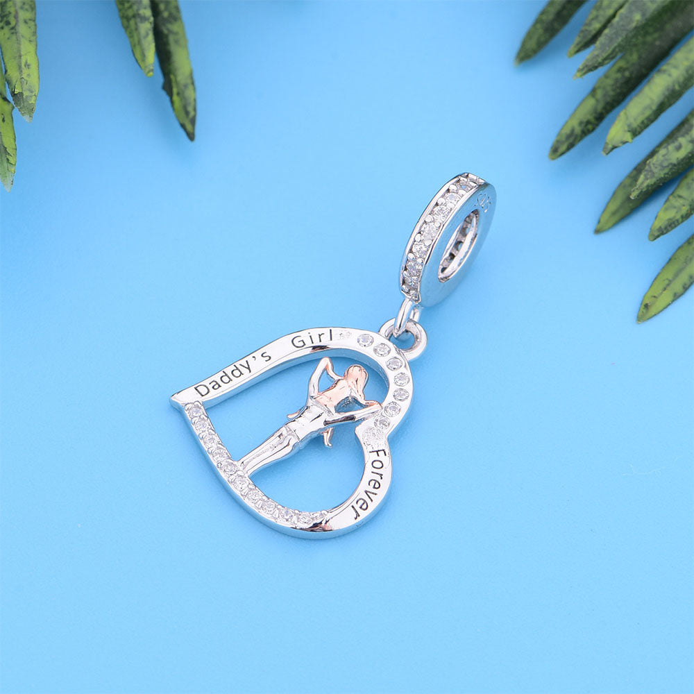 "Daddy's Girl Forever" Father & Daughter Dangle Charm - Two-Tone 925 Silver