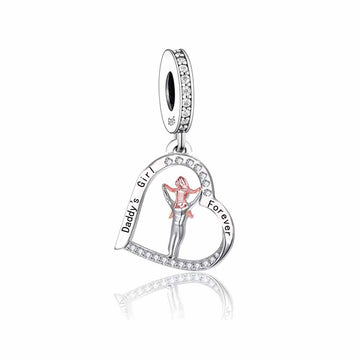 "Daddy's Girl Forever" Father & Daughter Dangle Charm - Two-Tone 925 Silver