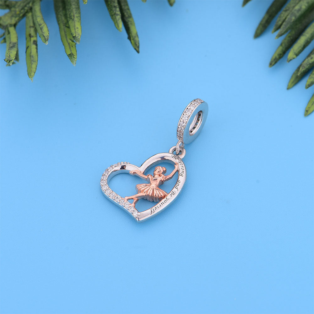 "Dancing Spirit" Ballerina Dangle Charm - Be Yourself Heart 925 Silver