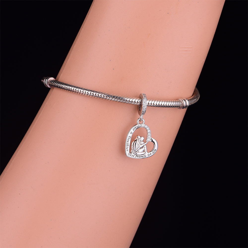 925 sterling silver color separated heart-shaped child carrying father