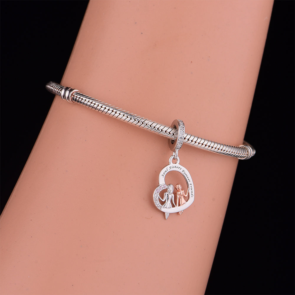925 sterling silver color separation heart shape sisters sit together