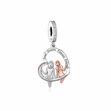 "Soul Sisters" Heart Dangle Charm - Two-Tone Rose Gold & Silver Gift