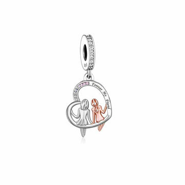"Forever My Friend" Family Heart Dangle Charm - Two-Tone 925 Silver