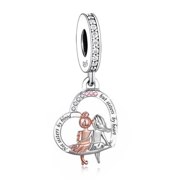 925 sterling silver color separated heart-shaped girl sitting together