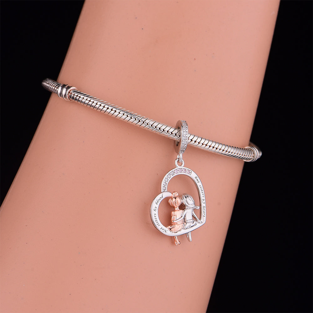 925 sterling silver color separated heart-shaped girl sitting together
