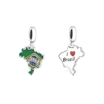 "Vibrant Spirit" Brazil Map Dangle Charm - Double-Sided Enamel 925 Silver