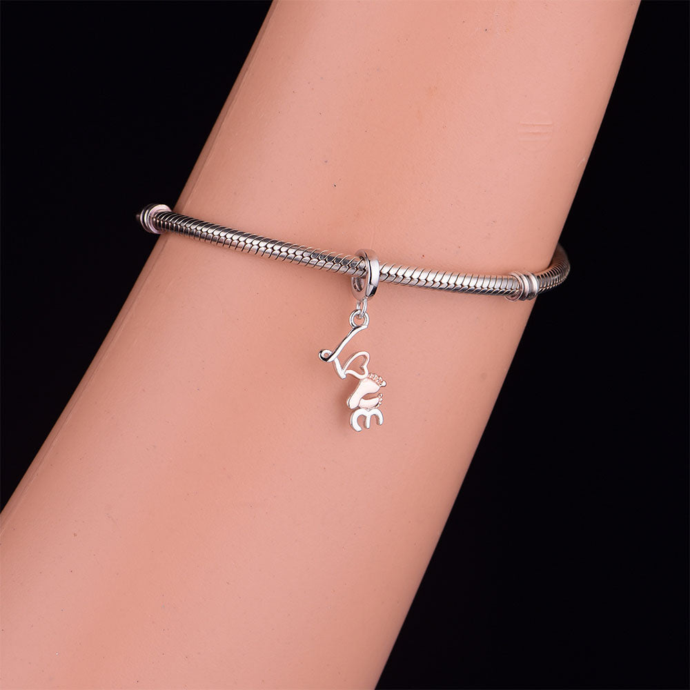 "First Steps" Love Footprints Charm - 925 Silver & Rose Gold