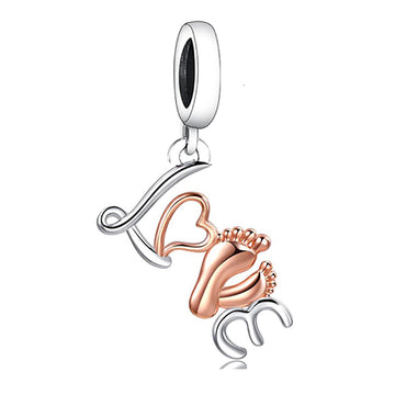 "First Steps" Love Footprints Charm - 925 Silver & Rose Gold