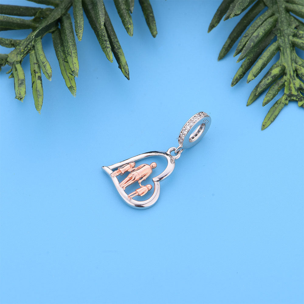 "Father's Guidance" Heart Dangle Charm - Two-Tone Dad & Kids Keepsake