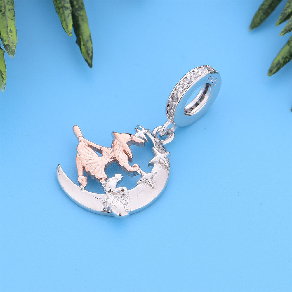 "Moonlight Magic" Witch & Cat Charm - Two-Tone Celestial Pendant