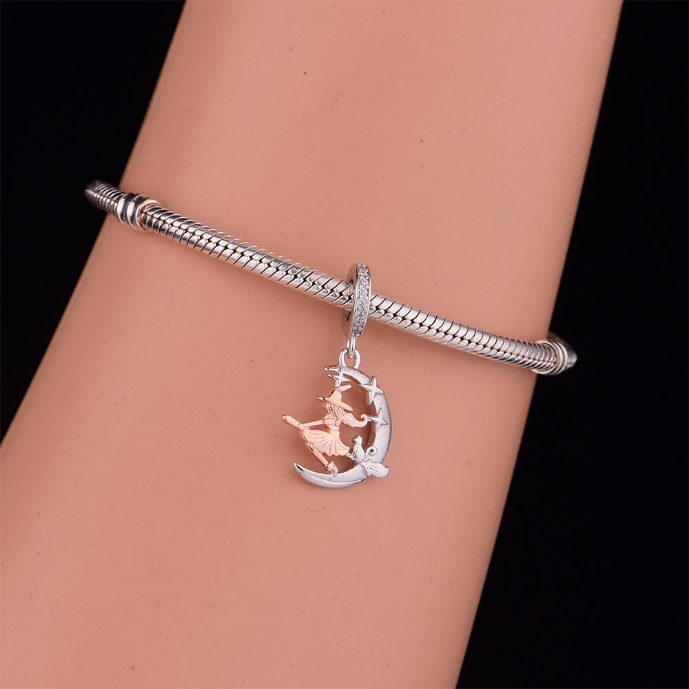 925 sterling silver witch sitting on a broom