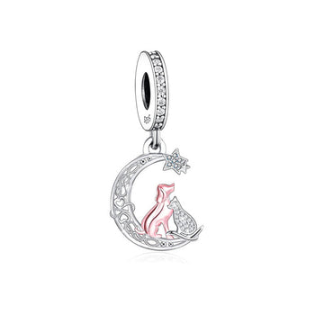 925 sterling silver puppy and cat sitting on the moon together