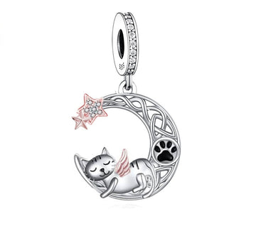 925 sterling silver kitten strolling on the moon