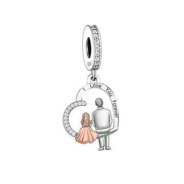 "I Love You Forever" Father & Daughter Charm - Two-Tone 925 Silver