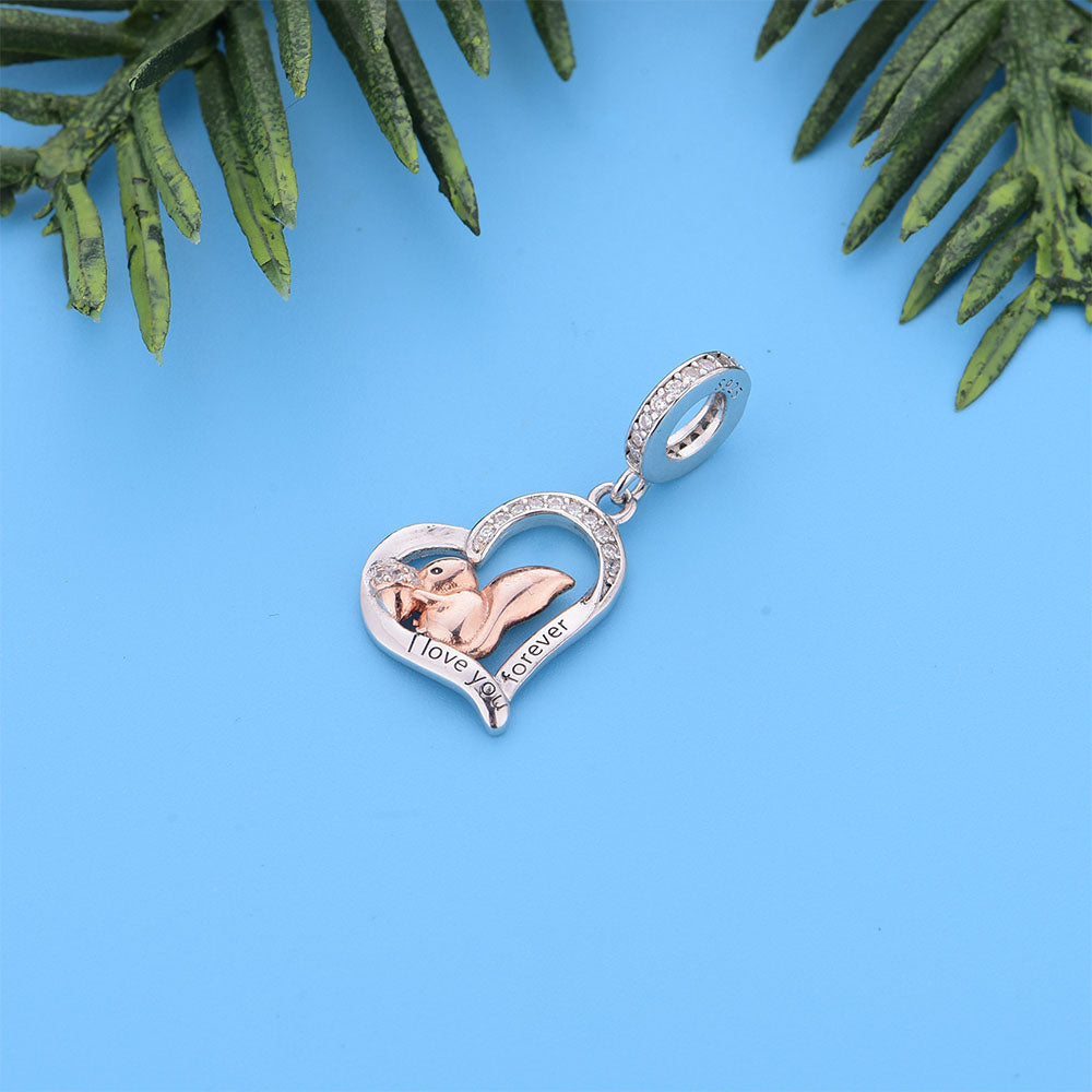 "Nutured Love" Squirrel Heart Charm - Rose Gold & Silver Keepsake