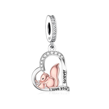 "Nutured Love" Squirrel Heart Charm - Rose Gold & Silver Keepsake