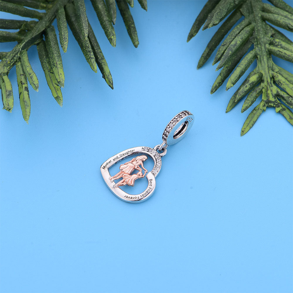 Mother & Daughter "Hand in Hand" Heart Charm - Two-Tone Gold