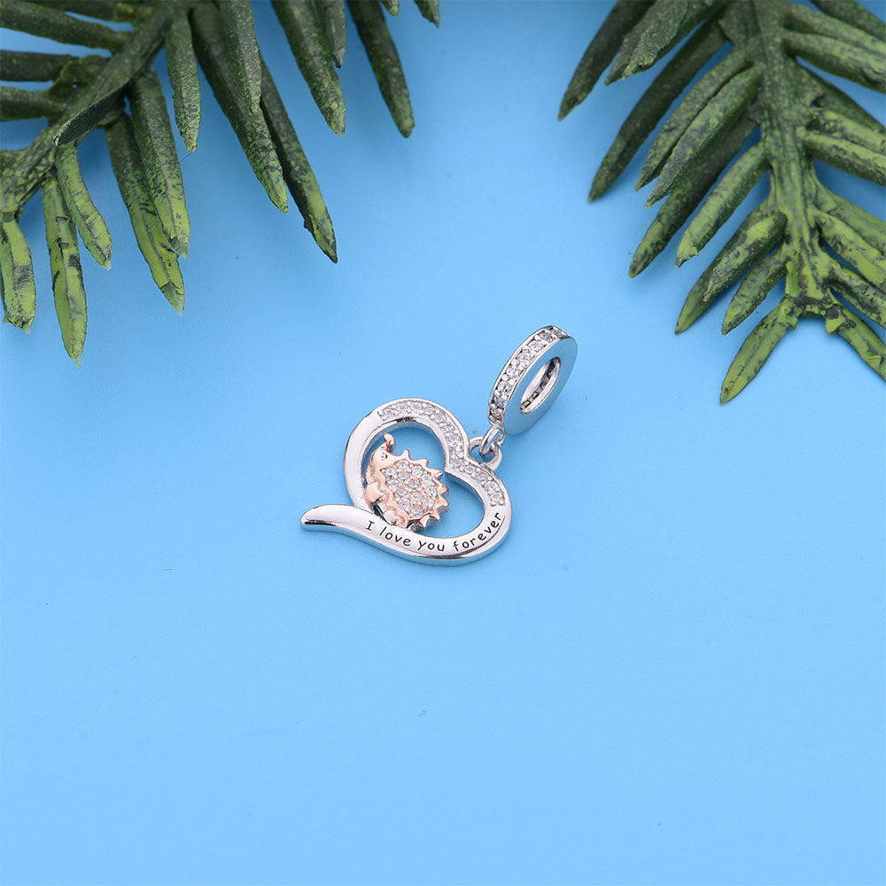 "Gently Guarded" Hedgehog Heart Dangle Charm - Two-Tone Rose Gold
