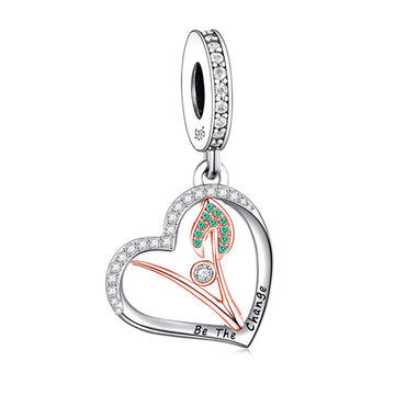 "Sprout of Change" Heart Dangle Charm - Rose Gold & Emerald Green CZ