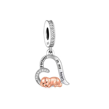 "Eternal Rest" Sleeping Puppy Heart Dangle Charm - Two-Tone Gold