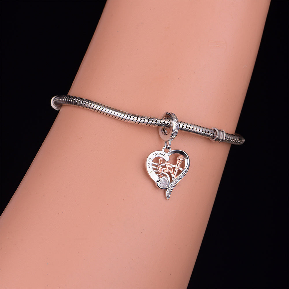 925 sterling silver heart-shaped music combination