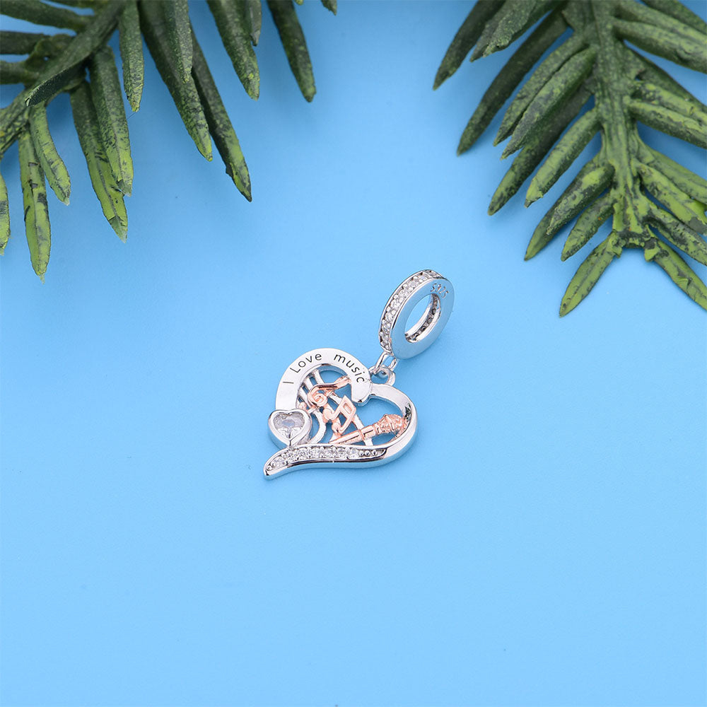 "Melody of the Soul" Microphone & Music Note Charm - Two-Tone Gold