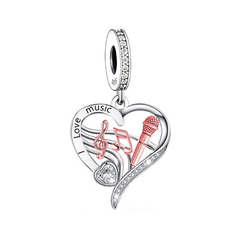 "Melody of the Soul" Microphone & Music Note Charm - Two-Tone Gold