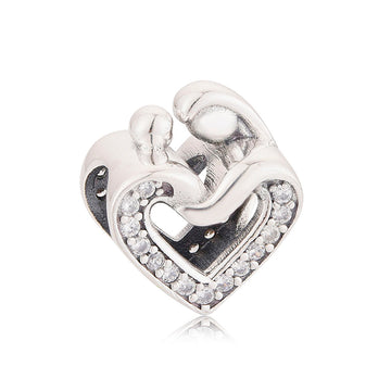 "The Eternal Embrace" Mother & Child Heart Charm - 925 Sterling Silver