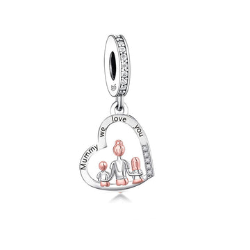 "Family Pulse" Mummy & Children Heart Charm - 925 Silver & Rose Gold