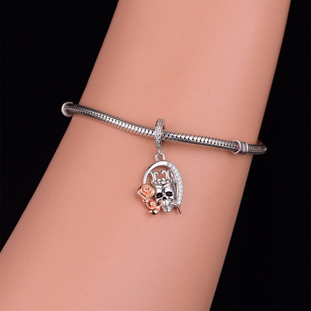 925 sterling silver skull bite flower